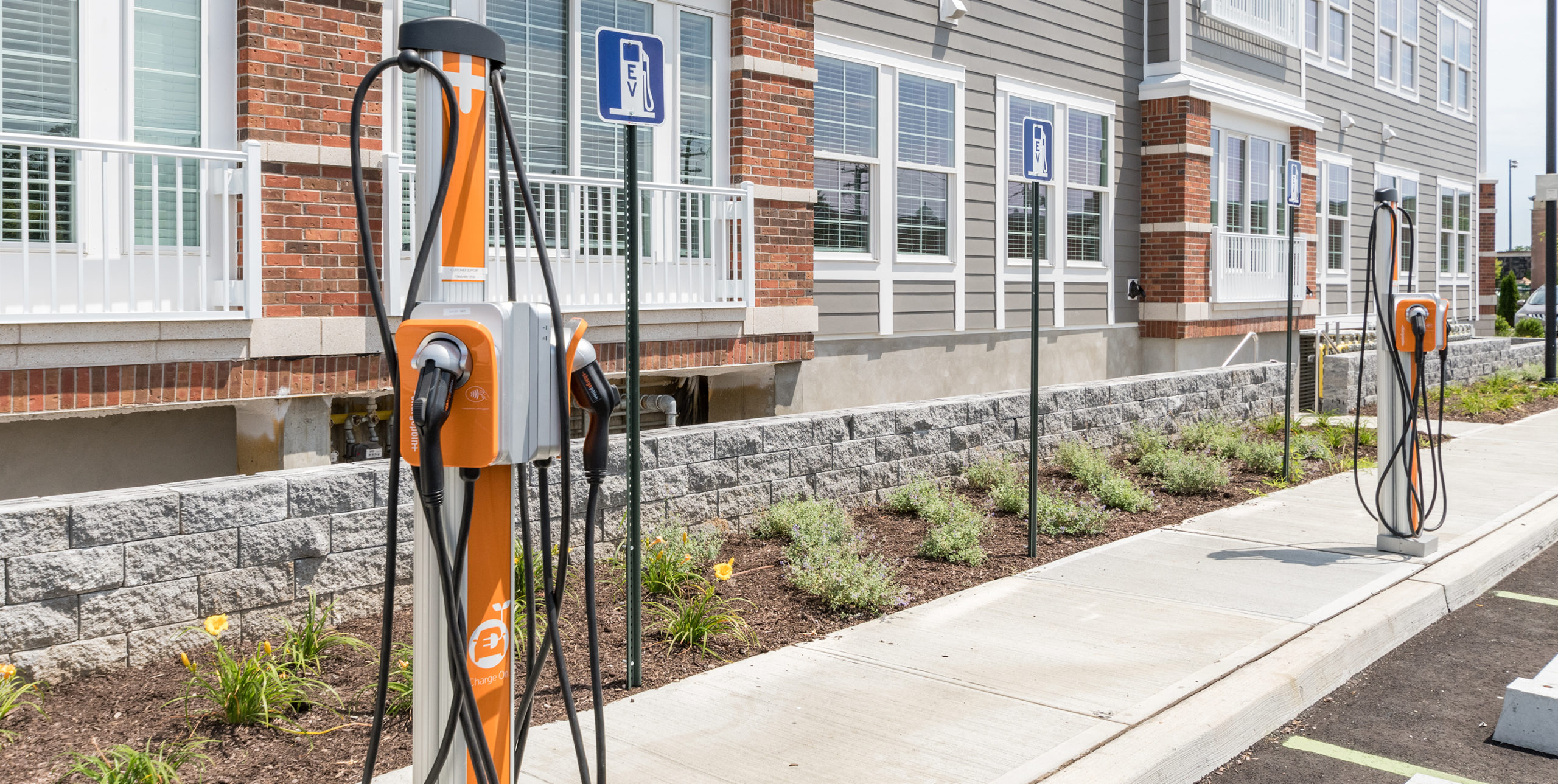 Charging stations for electric vehicles at The Wel in Lindenhurst, NY