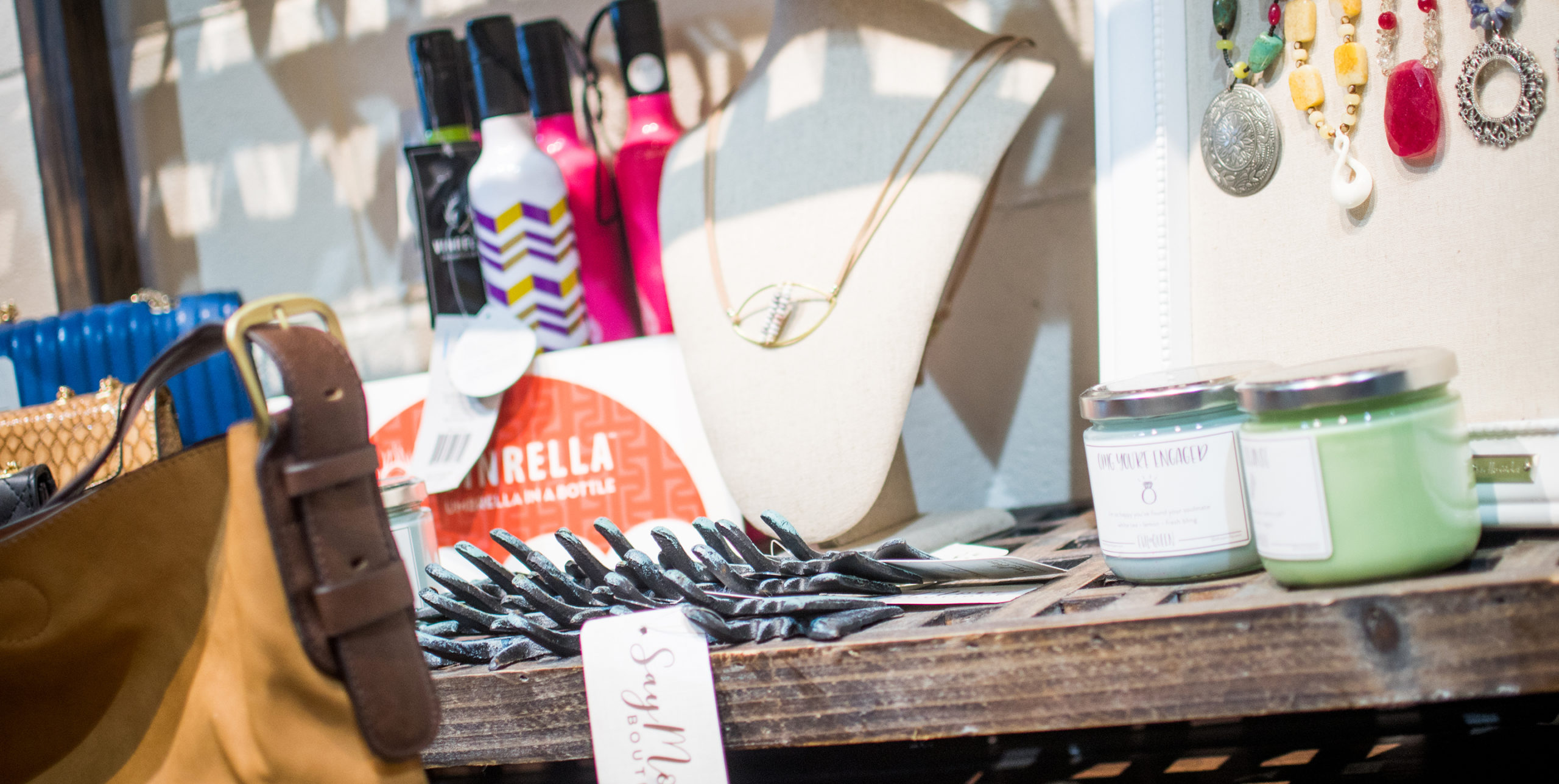Retail products at Say More Boutique in New Village at Patchogue