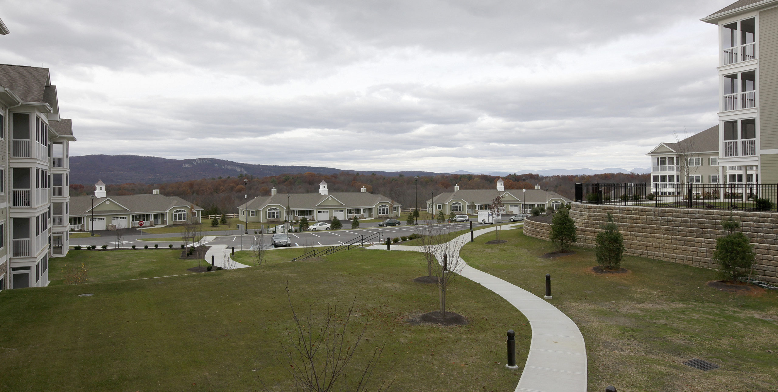 View of living community buildings at Woodland Pond in New Paltz