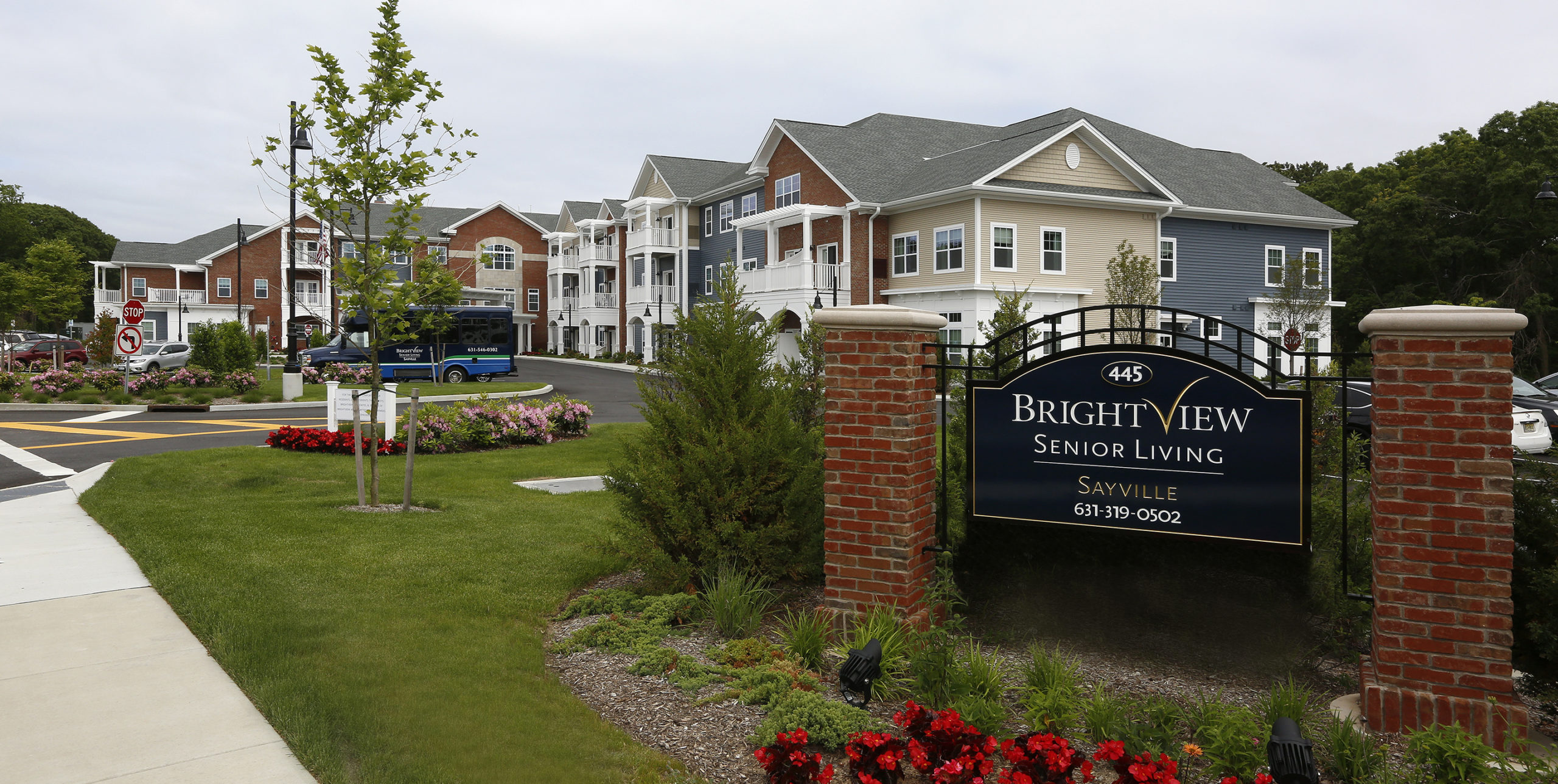 Exterior of the entrance to Brightview Senior Living in Sayville, NY