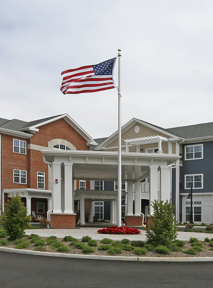 Exterior of the entrance to Brightview Senior Living in Sayville, NY