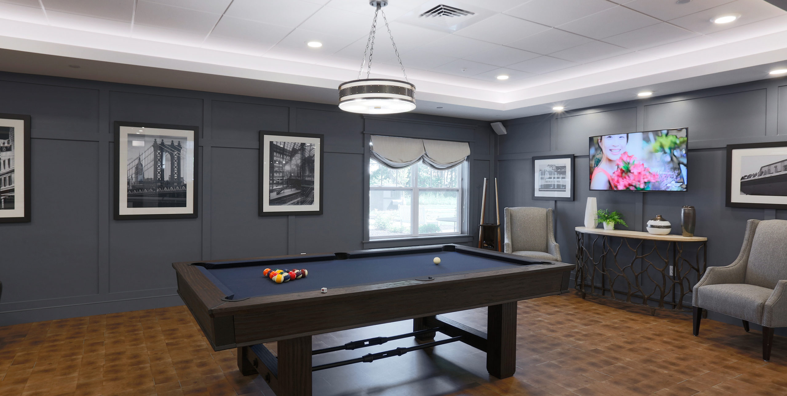 Pool table room at Brightview Senior Living in Sayville, NY