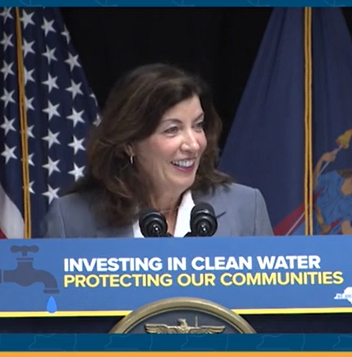 Governor Kathy Hochul speaking on investing clean walter and protecting our communities