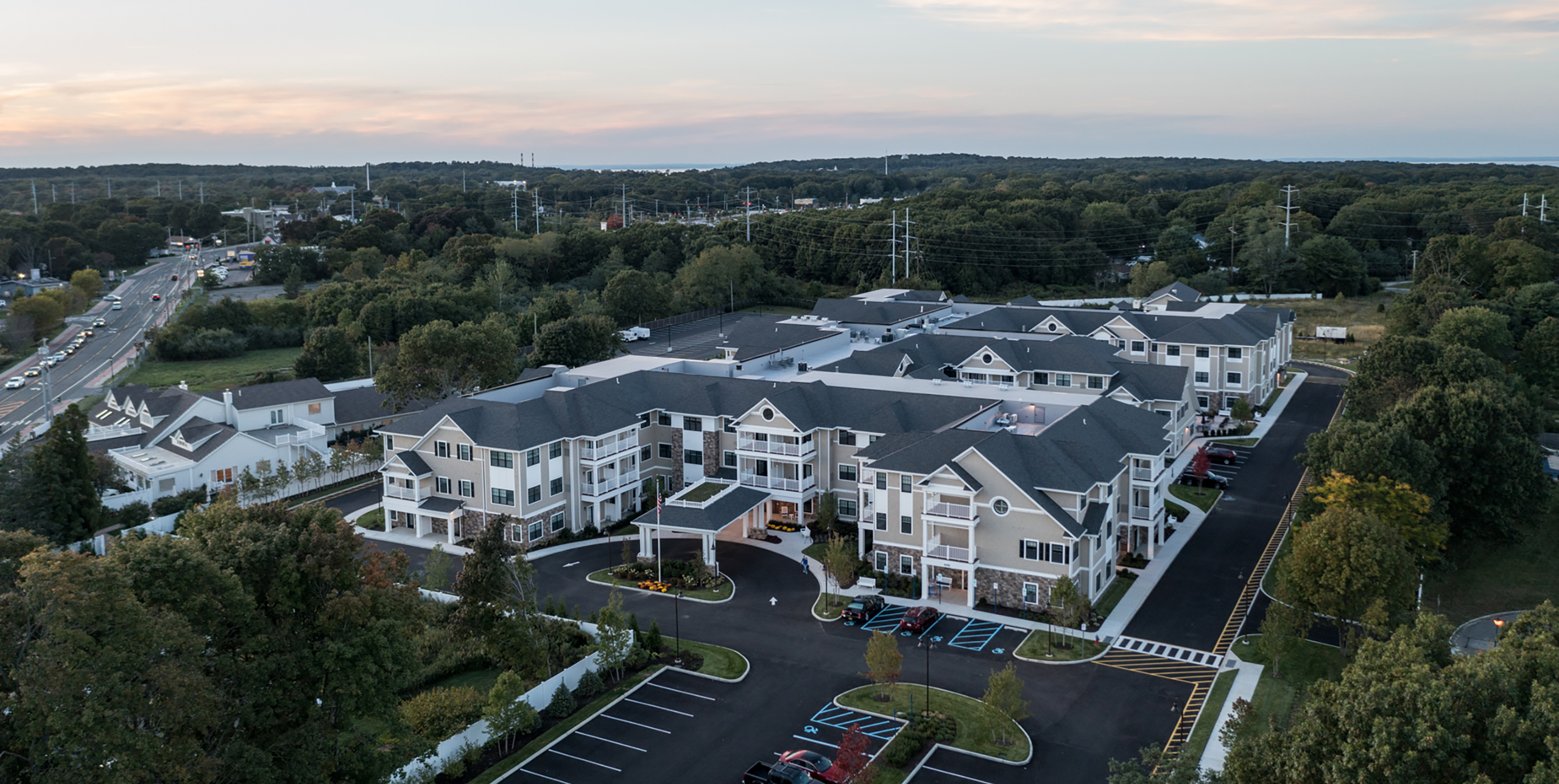 Aerial exterior of Brightview Senior Living in Port Jeff