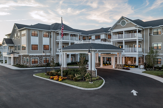 The entrance to Brightview Senior Living in Port Jefferson Station
