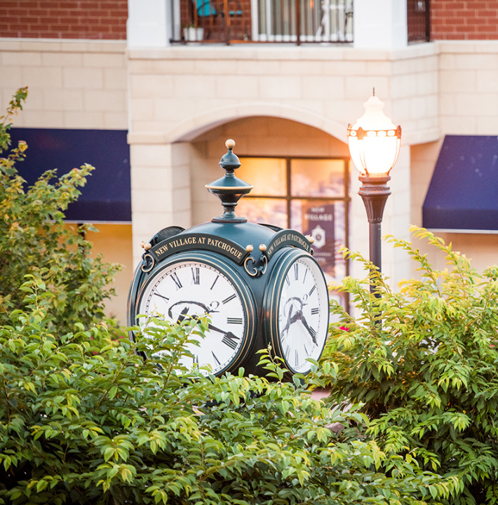 New Village at Patchogue clock in the village green