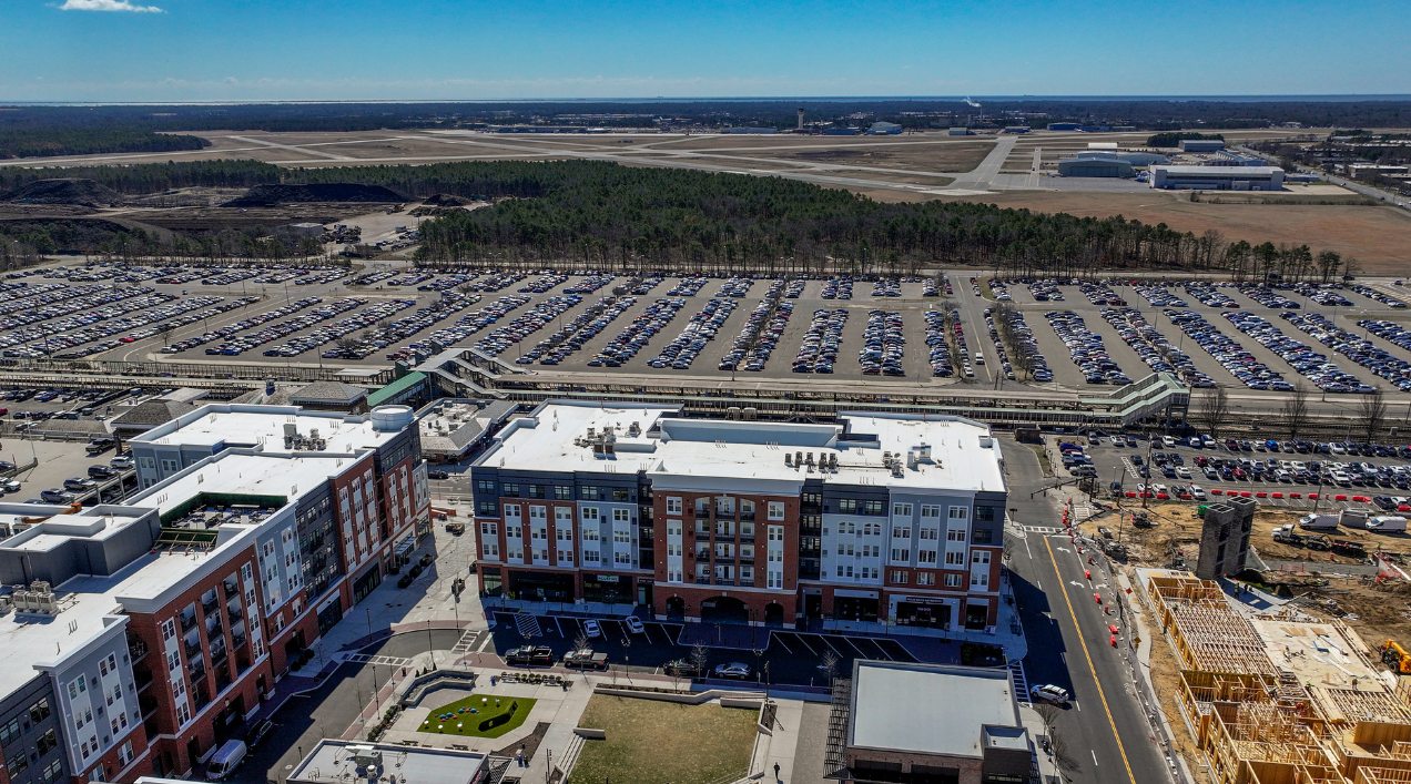 Aerial of Station Yards and the LIRR Train Station