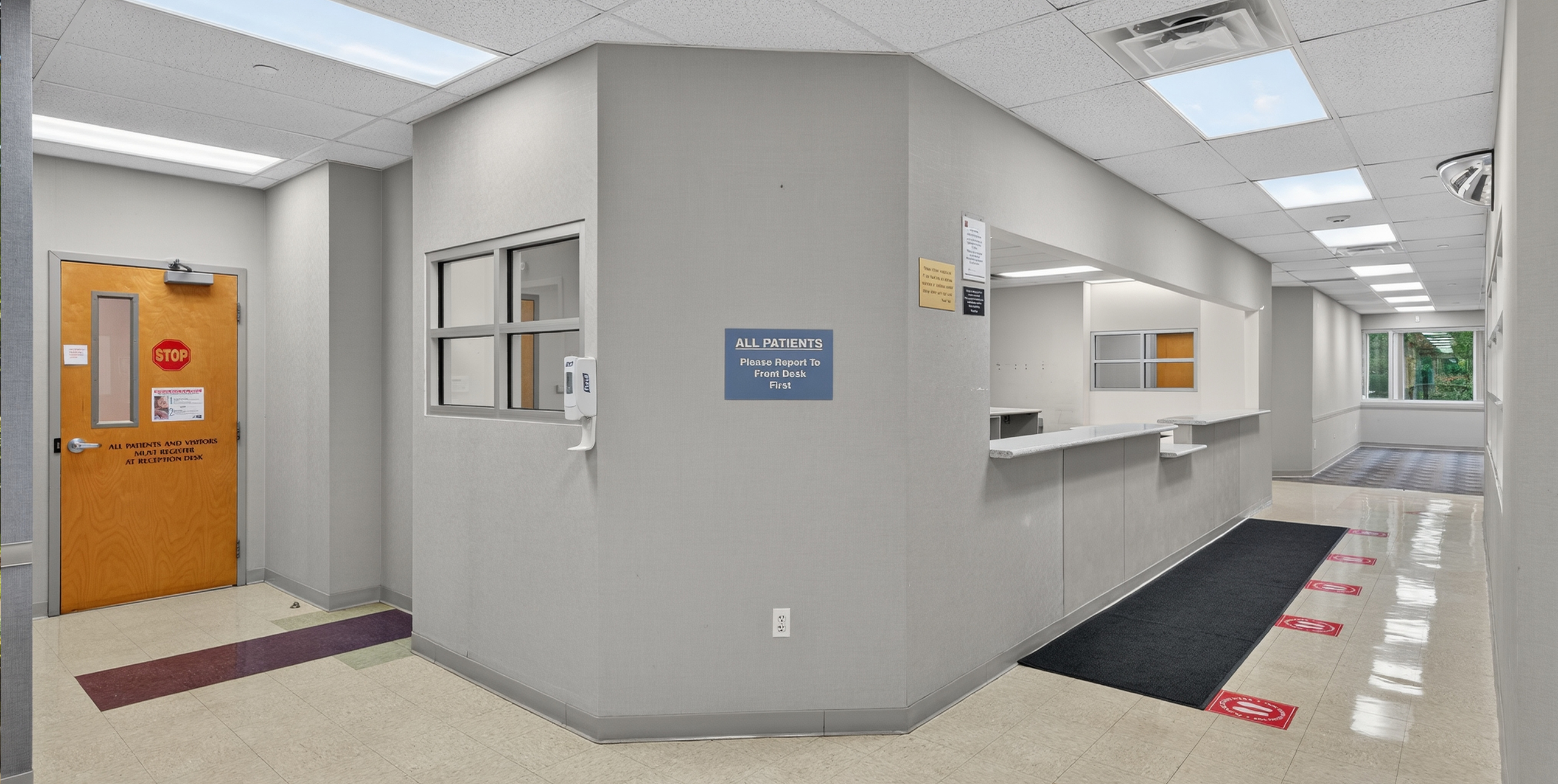 Reception area in the vacant space at 6 Technology Drive