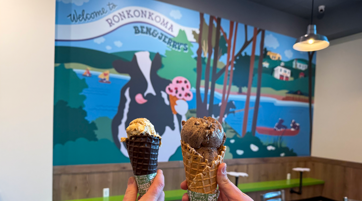 Ice cream cones at Ben & Jerry's in Ronkonkoma