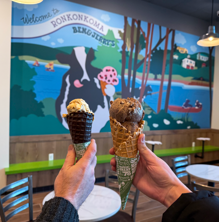Ice cream cones at Ben & Jerry's in Ronkonkoma